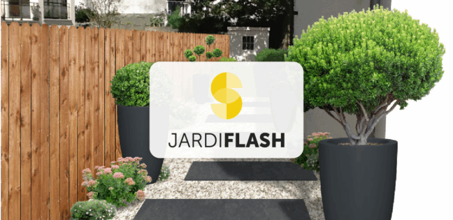 Allée de jardin avec logo Jardiflash.