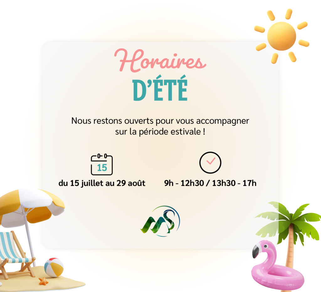 Informations horaires d'été, ouvert du 15 juillet.