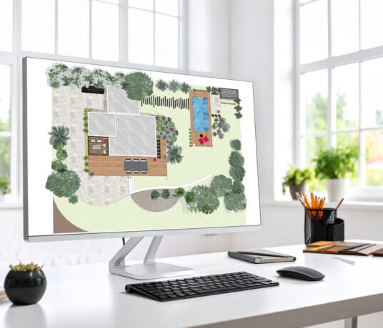 Plan de jardin sur écran d&#039;ordinateur moderne