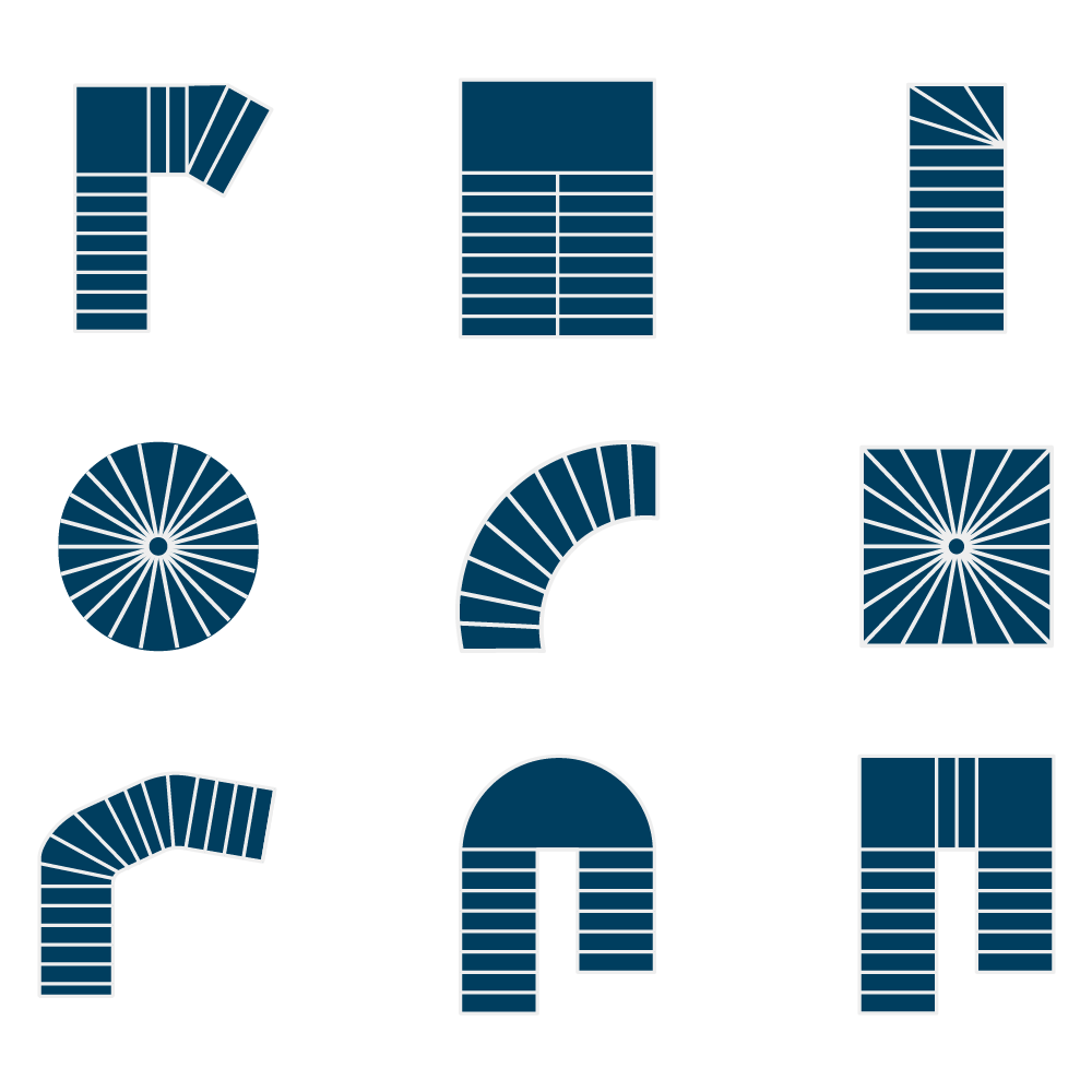 Illustrations géométriques de formes diverses en bleu.